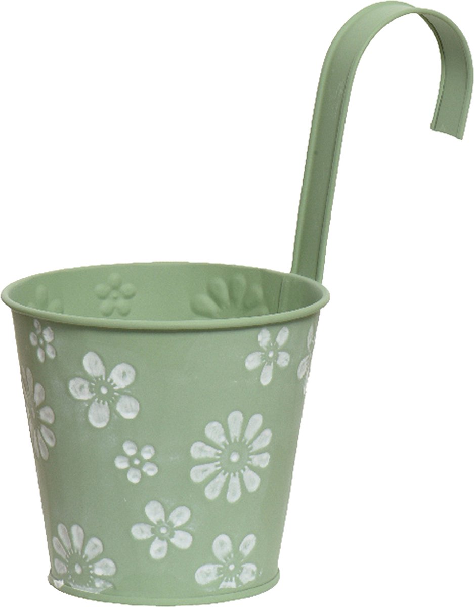 Decoris Bloempot ophangbaar met haak - zink - 32 x 16 cm - lichtgroen