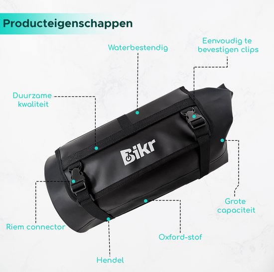 Bikr Stuurtas - 10 liter - Waterdichte fietstas 600D TPU - Bikepacking - Racefiets & Mountainbike - Lichtgewicht - Grote capaciteit van Bikr — afbeelding 3