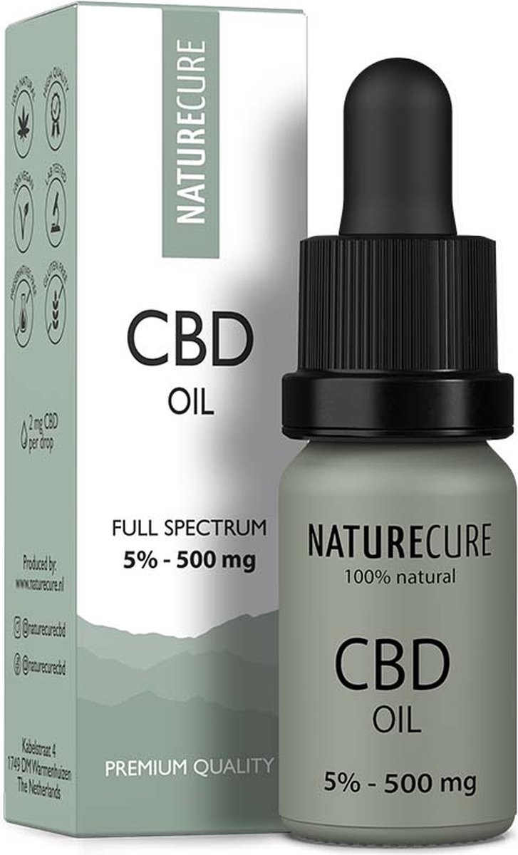 Goedkoopste Nature Cure CBD-olie 5 - 500 mg- Full Spectrum 10 ml
