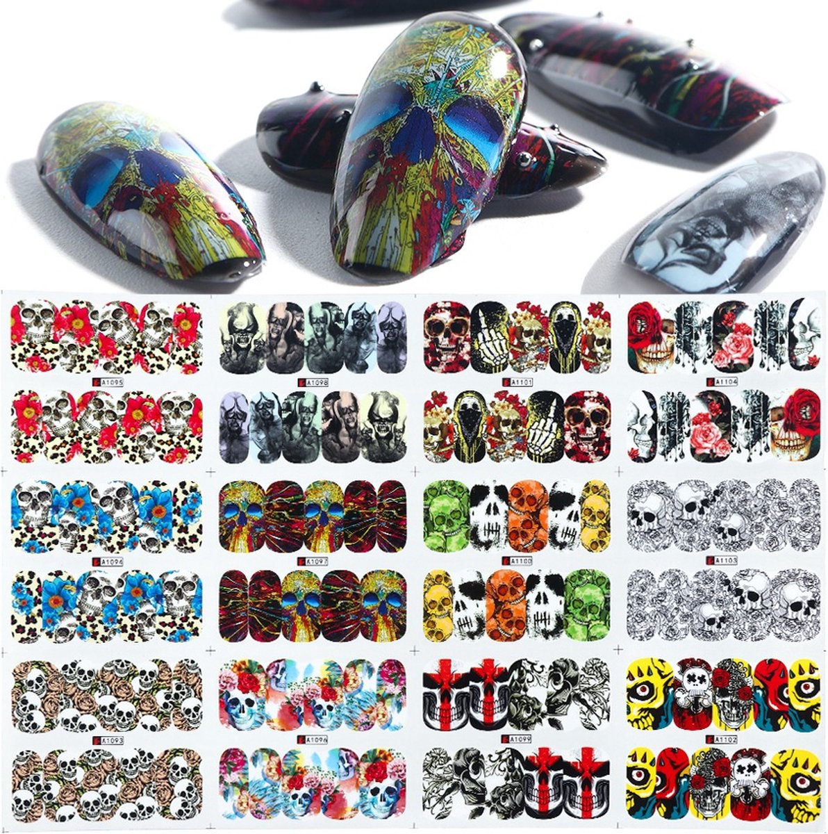 Goedkoopste 12 Stuks Nagelstickers – Skull Dark Art – Doodshoofd – Nail Art Stickers