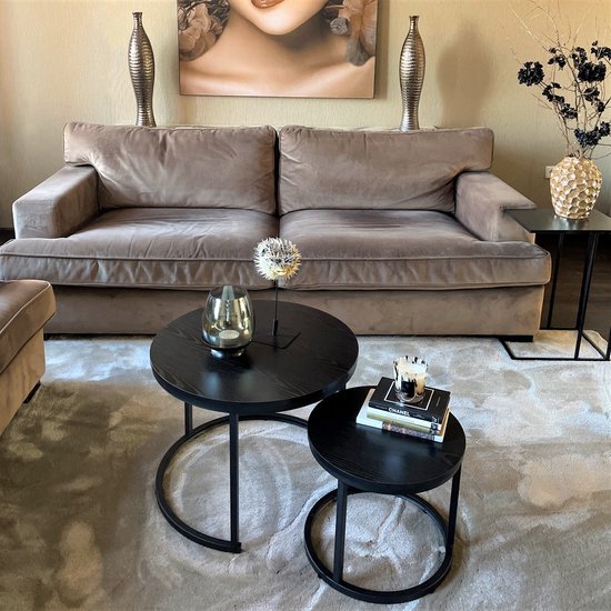 Home-Heaven® Salontafels Rond Zwart Hout – Bijzettafel Set Van 2 – Salon tafel Ø60cm & 40cm