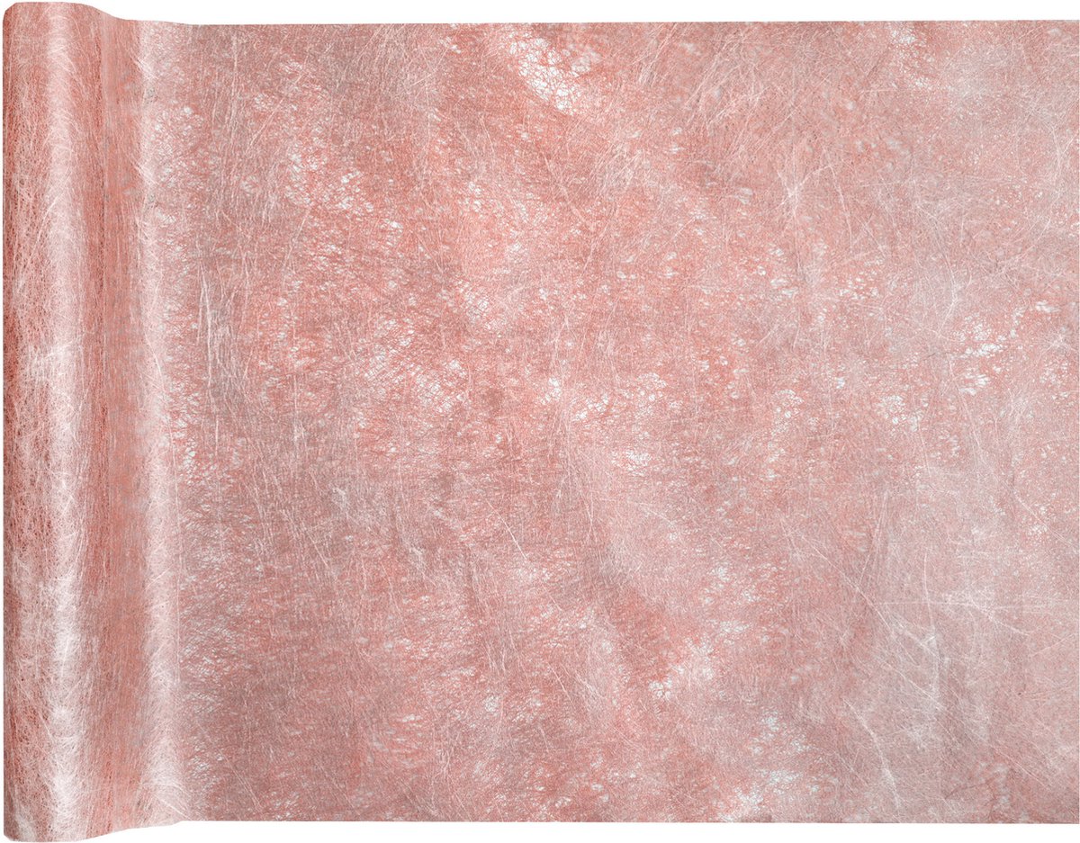 Santex Kerstdiner tafelloper op rol - 2x - metallic rose goud glans - 30 x 500 cm - polyester