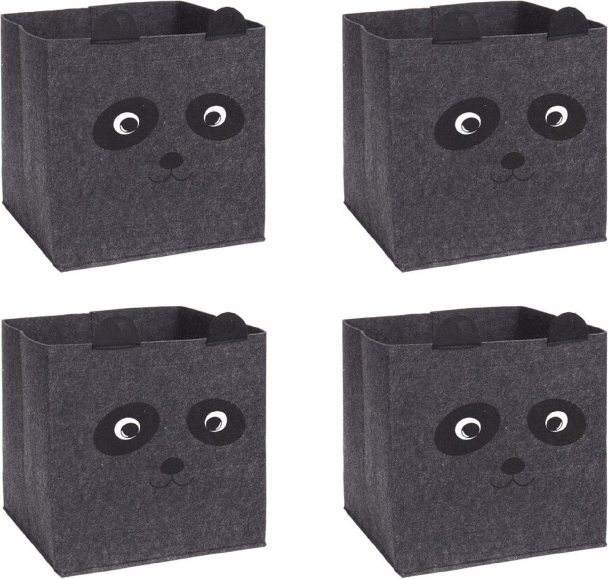 Opbergmand vilt kinderkamer - 4x stuks - dieren thema panda - 32 cm