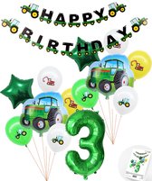 Cijfer ballon 3 jaar Trekker - Tractor Mega Pakket Inclusief Happy Birthday Slinger - Boer - Boerderij - Themafeest Ballonnenpakket - Groen - Helium Ballon - Snoes