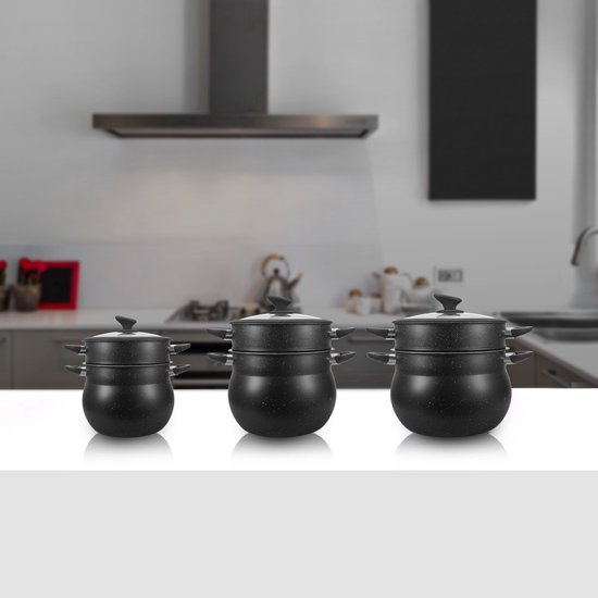 Saharashop Couscous Pot de 6, 8 et 12 litres - Cuiseur vapeur (3 en 1) - Couscous Pot de 6 litres - Cuiseur vapeur
