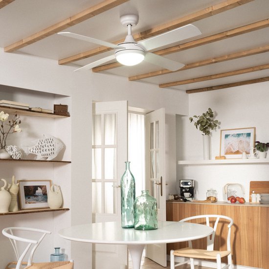 Mefine Plafondventilator met verlichting, 132 cm, stil, grote plafondventilator met licht en afstandsbediening, led-lampventilator met omkeerbare DC-motor voor slaapkamer, woonkamer (zonder batterij