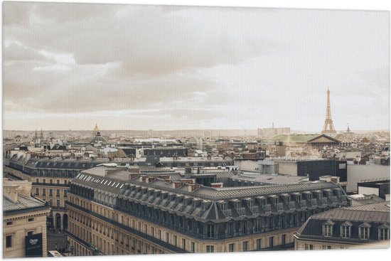 Vlag - Uitzicht van Parijs met in de Achtergrond de Eiffeltoren, Frankrijk - 105x70 cm Foto op Polyester Vlag