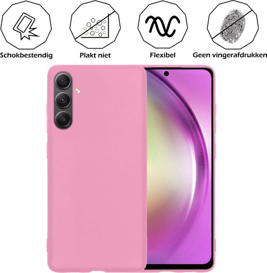 Coque Samsung A54 Siliconen Coque Arrière Avec 2x Protecteur D'écran - Coque Samsung Galaxy A54 Silicone - Rose Clair