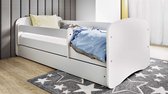 Kocot Kids - Bed babydreams wit zonder patroon met lade met matras 140/70 - Kinderbed - Wit