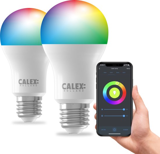 Calex Ampoule Intelligente - Ensemble de 2 pièces - Siècle des Lumières LED Wifi - E27 - Source de Lumière Smart - Dimmable - RGB et Wit Chaud - 8.5W