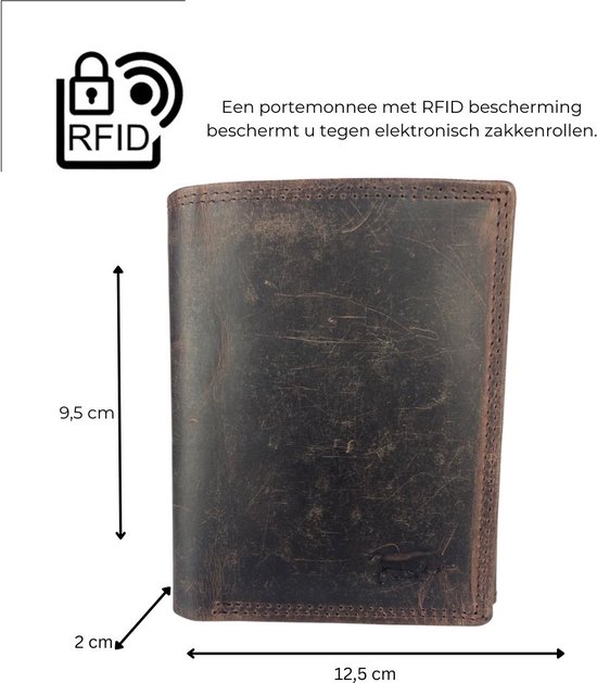 Portefeuille Homme Cuir - Cuir Buffle Marron Foncé - Billfold - RFID Anti Skim - Arrigo
