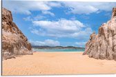 WallClassics - Dibond - Rotsen op Strand van Playa Del Divorcio, Mexico - 75x50 cm Foto op Aluminium (Wanddecoratie van metaal)