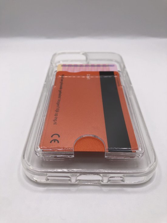 Transparante telefoonhoes met oranje pinpas en tekst 'Houd uw pincode geheim'.