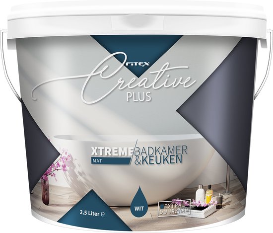 Fitex Creative+ Xtreme Muurverf Badkamer & Keuken Wit - 10 liter wit- Muurverf - Dekkend - Binnen - Mat -