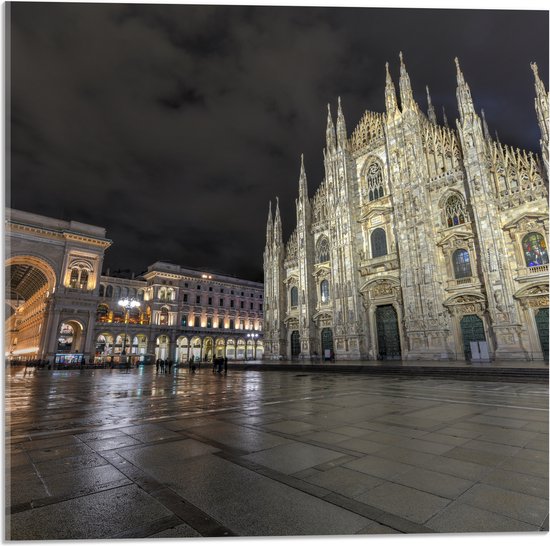 WallClassics - Acrylglas - Santa Maria del Fiore Kathedraal op Piazza Del Duomo Plein in Florence, Italië - 50x50 cm Foto op Acrylglas (Wanddecoratie op Acrylaat)