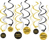 Swirls Classy happy birthday zwart-goud