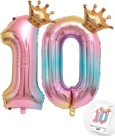 Cijfer Ballon nummer 10 - Prins - Prinses - Royal Rainbow - Ballon - Regenboog Unicorn Kleuren - Prinsessen Verjaardag