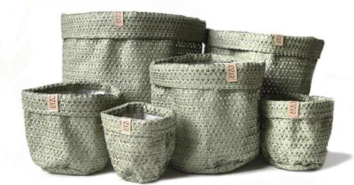 Plantenzak - Sizo Knitted Paper Bag Olive Ø 13 Cm