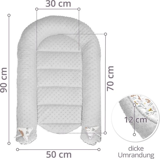 KOSPU QZ-NTRY-3K7K,Multifunctioneel babynestje Cocoon Baby Baby Cocon Bumper Reiswieg 100% Katoen Anti-Allergisch,Eén maat,Grijs
