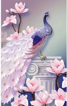 Diamond painting de luxe 50x80cm - Pauw in roze met bloemen