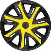 NRM N-Power wieldoppen voor stalen wielen Tweekleurige naafdoppen Set van 4 auto voertuig Geschikt voor de meeste merken en velgen ABS kunststof (Azuur/ Zwart 14 inch) (Geel/zwart, 14