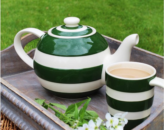 Cornishware Adder Green Betty Teapot Large- Théière - 1400ml - faïence -  rayé blanc... | bol.