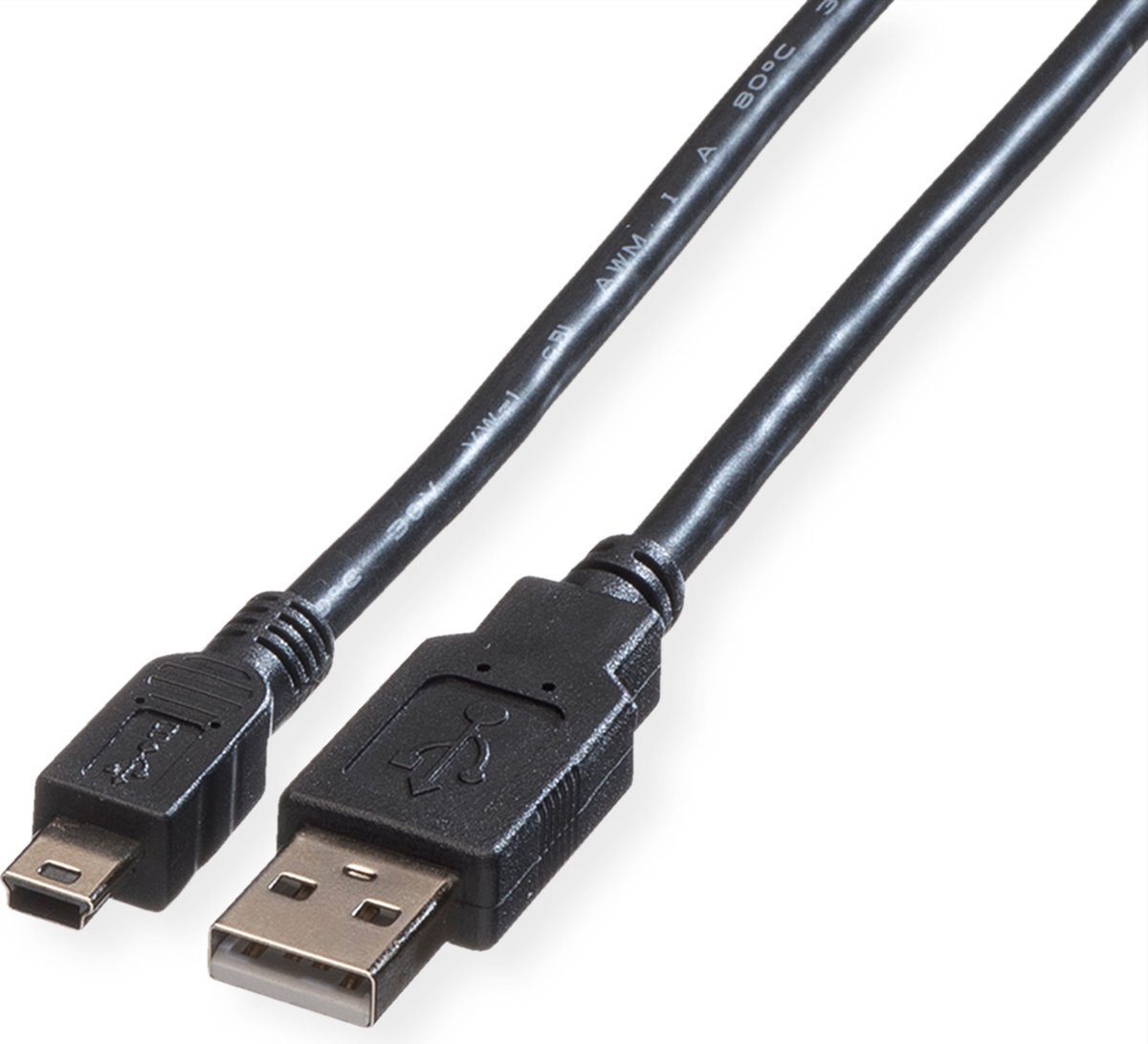 ROLINE USB 2.0 Kabel, type A - 5-Pin Mini, zwart, zwart, 0,8 m