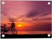 Tuinposter – Silhouet van Geparkeerde Fiets langs de Zee tijdens Zonsondergang - 40x30 cm Foto op Tuinposter (wanddecoratie voor buiten en binnen)