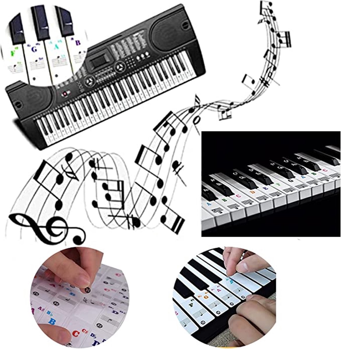 *** Autocollants de piano complets - Notes colorées - Pour débutants -  Lecture de