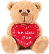 BRUBAKER Teddybeer Pluche Beer met Hart Rood - Ich liebe dich Duits - 25 cm - Teddybeer Pluche Teddy knuffel - Bruin - Moederdag cadeautje