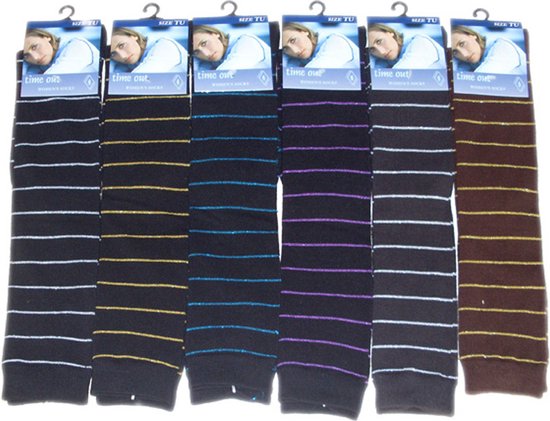 Dames KNIEKOUS - lurex strepen - 6 paar - one size - losse elastiek - 78% katoen - chaussettes socks