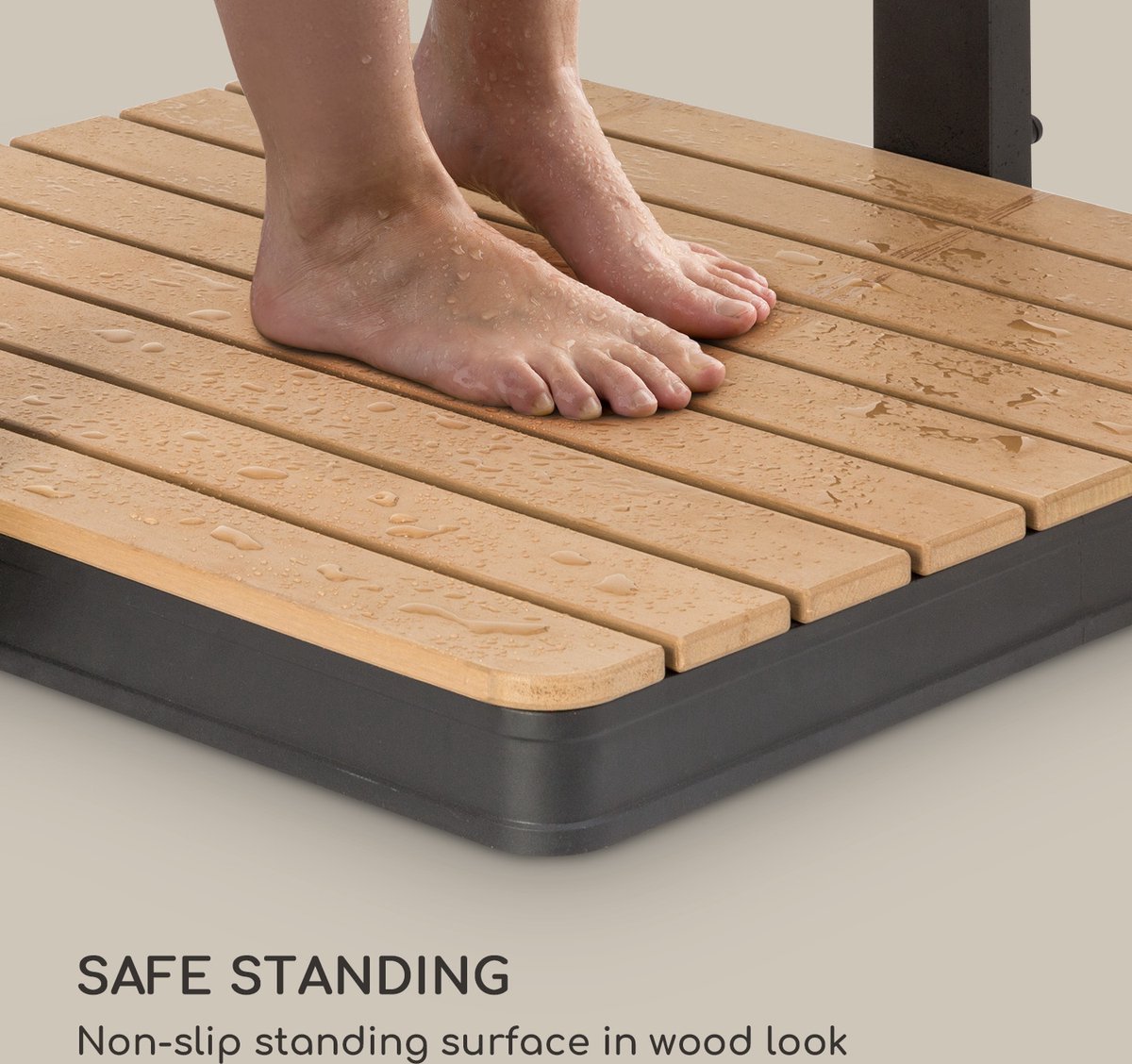 Blumfeldt Zwembad tuindouche, buitendouche voor de tuin, vloerdouche met verstelbare douchekop, mobiele vloerdouche van hout voor & sauna, houten buitendouche waterdicht, vorst- & UV-bestendig - 55 cm - voor Tuin - Opzetzwembad - Pool thumbnail 4