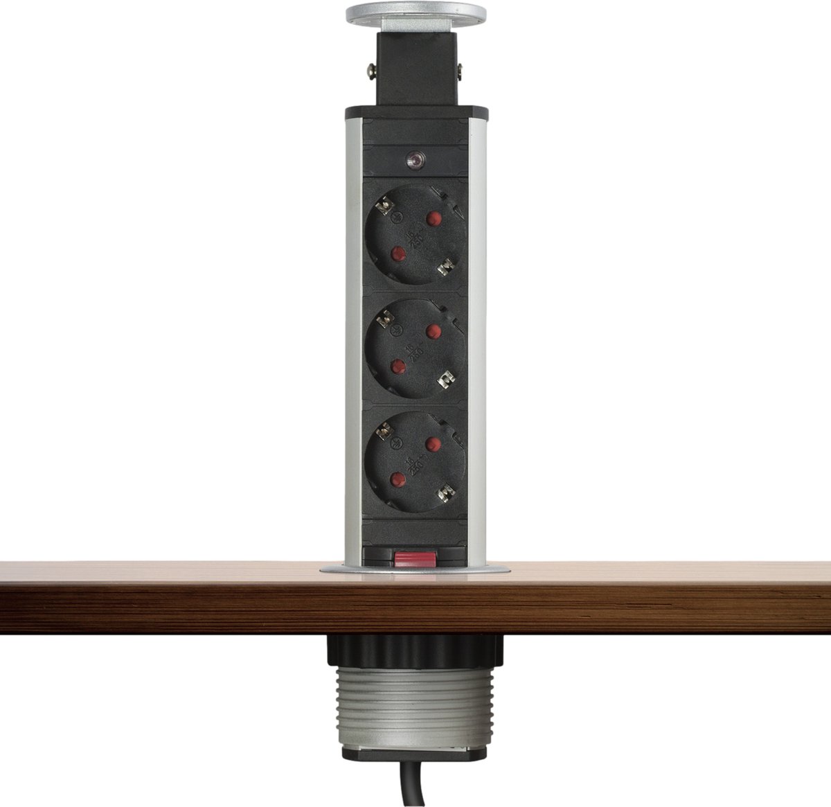 DELIGHT - Inbouw Pop-Up Tafelblad Stekkerdoos met 3 Stopcontacten - Zilver