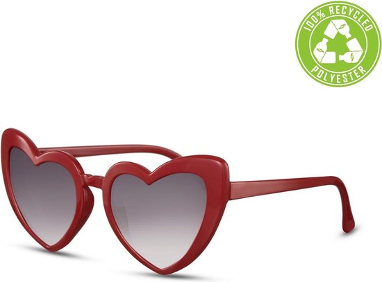 P&B® – Rode Hartjes Zonnebril - ECO Zonnebril – Dames Zonnebril - 100% Recycled Polyester - 100% UV protectie – Rood - Hartjes Bril