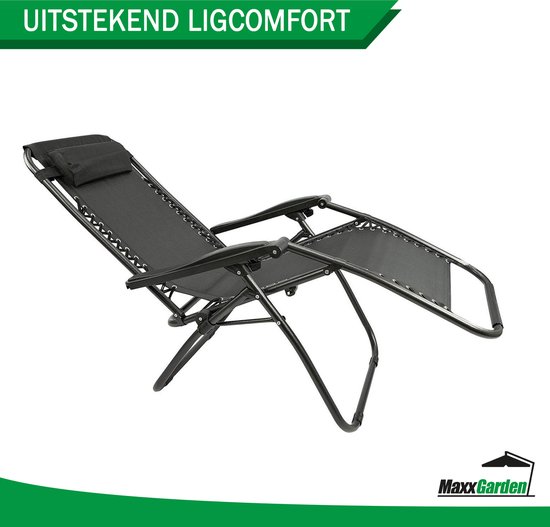 MaxxGarden Opvouwbare Tuinstoel - 2 Stuks - Ligstoel Tuin - Relaxstoel Verstelbaar - Inklapbaar - Zero Gravity - Zwart van MaxxGarden — afbeelding 2