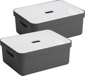 Sunware Sigma Home Opbergbox - 24L - 2 Boxen + 2 Deksels - Antraciet/Transparant