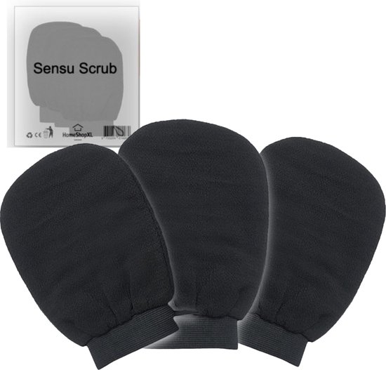 3x Sensu Scrub Handschoen - 3 stuks - Zwart - Washand Exfoliating Glove - Kessa Hammam Washandje