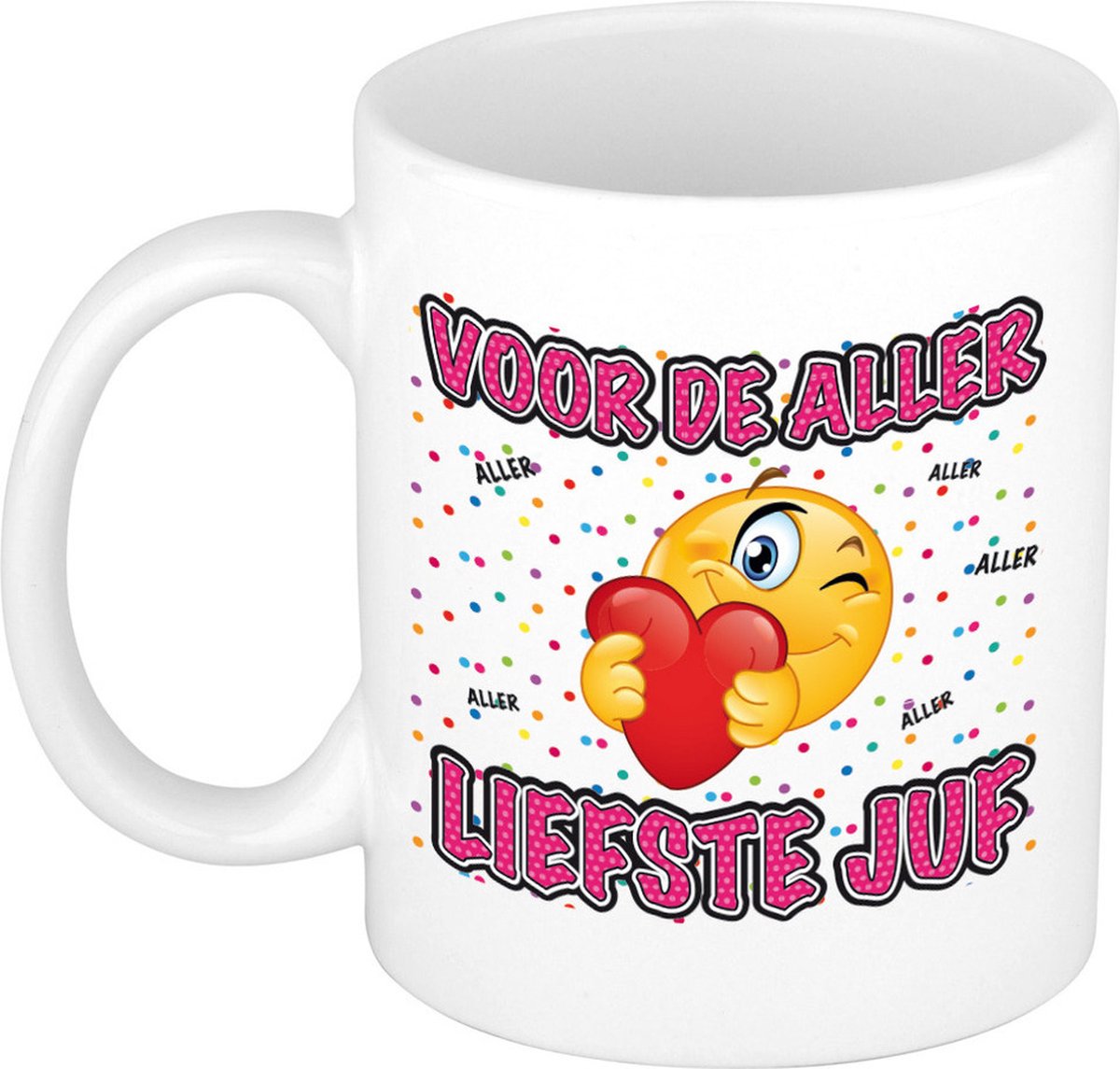 Bellatio Decorations Cadeau mok/beker - Voor de aller liefste juf - wit - 300 ml