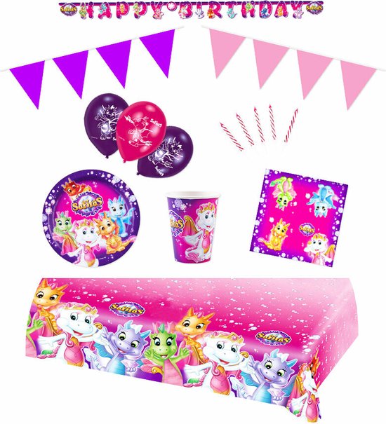 Kattenfeestset, feestservies, kinderverjaardag, huisdieren, inclusief borden van papier, dessertborden, servetten, tafelkleden, kopjes, rietjes, voor 20 gasten