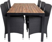 Bois tuinmeubelset tafel 90x205cm en 6 stoel Malin zwart, naturel.