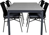 Levels tuinmeubelset tafel 100x160/240cm en 4 stoel Julian zwart, grijs.
