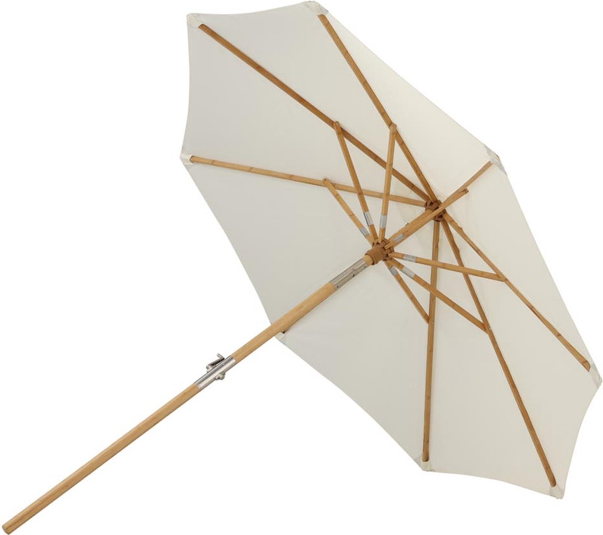 Witte Cerox parasol met kantelfunctie, Hioshop merk, geschikt voor bescherming tegen zon in stijlvolle tuinsetting.