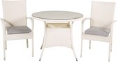 Salon de jardin Volta, table Ø90cm et 2 chaises Anna blanches.