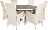 Parma tuinmeubelset tafel Ø140cm en 6 stoel Padova wit, grijs.