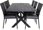 Salon de jardin Rives, table 100x200cm et 6 chaises Anna noires.