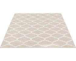 the carpet Vloerkleed Knight Elegant, Hoge kwaliteit, Woonkamerkleed, Zachte korte pool, 3-D effect, Glanzende design elementen, Hoog-Laag structuur, Beige, 80 x 150 cm
