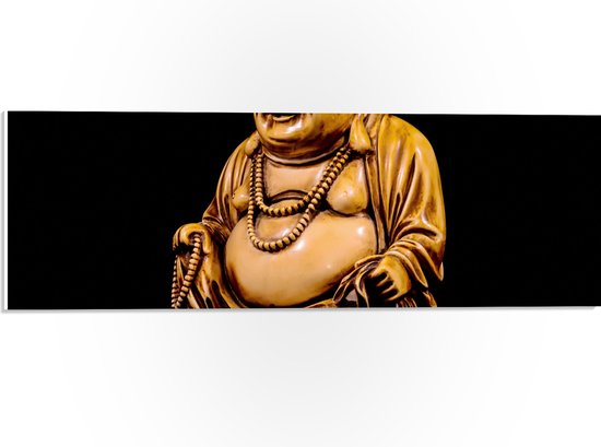 PVC Schuimplaat- Minatuur Buddhabeeld op Zwarte Achtergrond - 60x20 cm Foto op PVC Schuimplaat