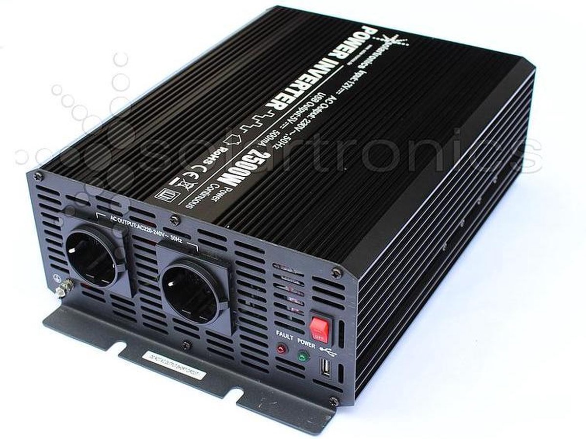 12V naar 230V Gemodificeerde Sinus Spanningsomvormer - 2500W - Zwart