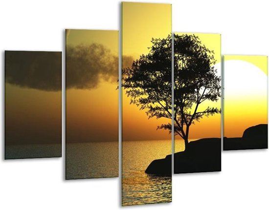 Peinture sur verre Sunset | Noir, jaune, gris | 100x70cm 5Liège | Tirage photo sur verre |  F000705