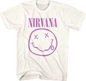 Nirvana - Purple Happy Face Heren T-shirt - L - Wit